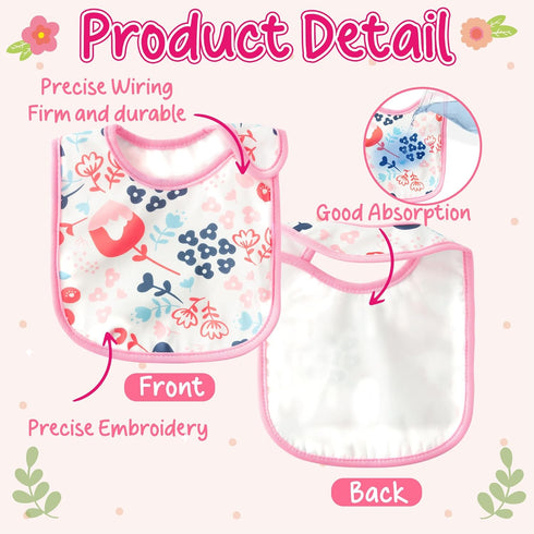 7Pcs Cotton Waterproof Baby Bibs - Hook Loop Closure, Keepsake Gift for Newborns, Drooling, Feeding, Eating