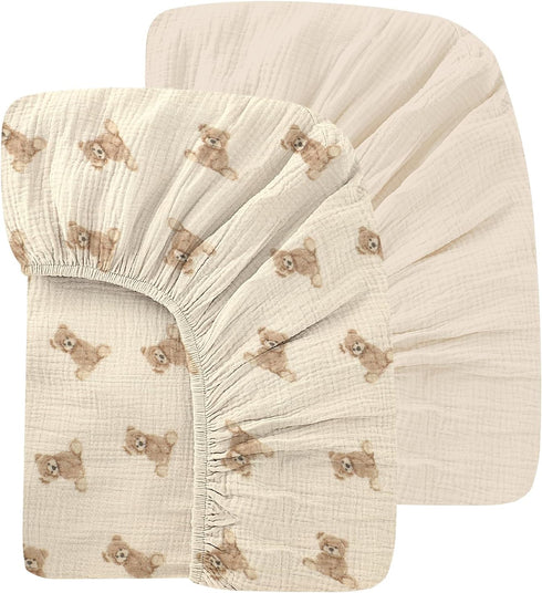 100% Organic Cotton 2 Pack 52x28 Inches Muslin Crib Sheets Fitted Crib