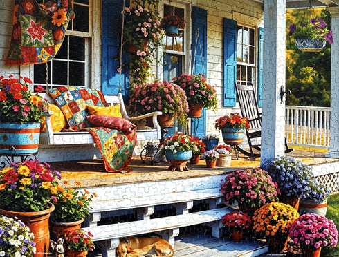 500 Springbok Front Porch Piece Jigsaw Puzzle for Adults - Colorful and Nostalgic Scene - Unique Cut Pieces - Made