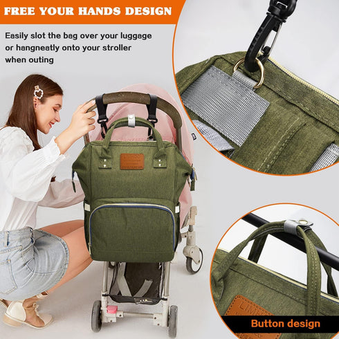 LIMHOO Backpack Diaper Bag for Men Dad, Waterproof Large Canvas Camo Nappy Bags, Baby Care Bag (Army Green)