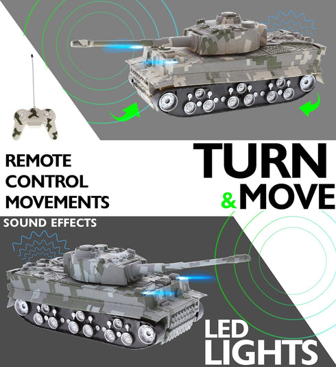 Mozlly Army RC Toy with Lights & Battle Sounds - Remote Control Tank with Rotating Turret, Realistic Military Tank
