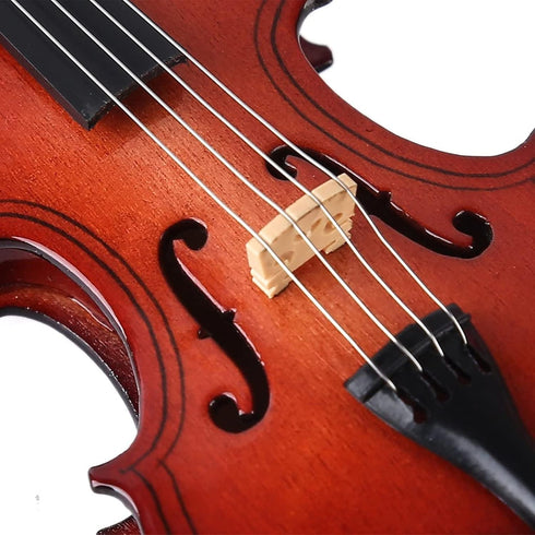 Dselvgvu Wooden Miniature Violin with Stand, Bow and Case, Dollhouse Model Musical Instrument Home Decoration