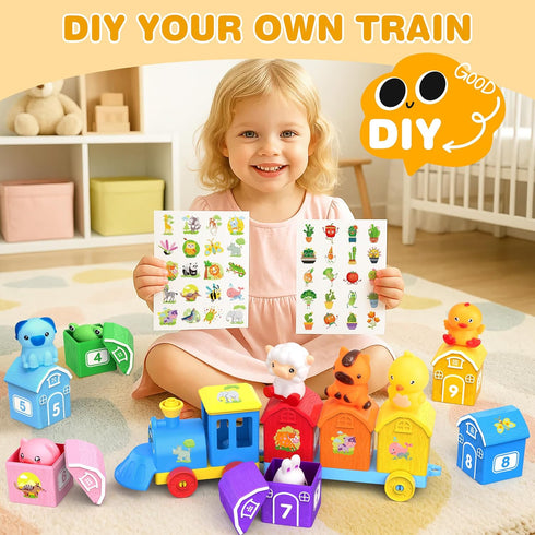 GooMags 1 2 3 Set Counting 9 10 2 Montessori Toys for Toddlers Years Old, Farm Animal Train with Matching Sorting