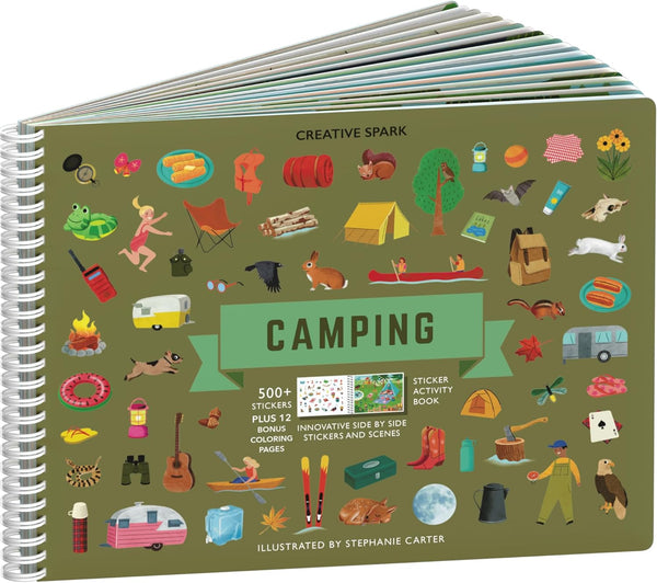 Camping Stickers & Coloring Book - 500+ Animal Stickers for Kids & 12 Coloring Pages - Fun Sticker Activity Book for