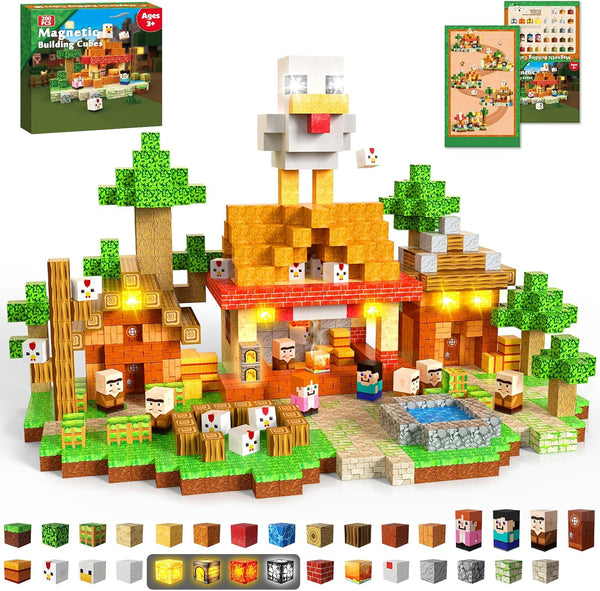 ToyUnited 200PCS Magnetic Blocks with Light-Up Blocks, Magnet Building Blocks, Stacking Magent