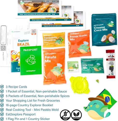 Kids Interactive Cooking Set for Families, Includes Recipe Cards, Cooking Tools, and Explorer Guide, Explore Brazil Kit