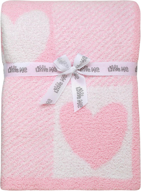 Soft Chenille Jacquard Baby Blanket, Hearts, 30 in. x 40 in., Pink