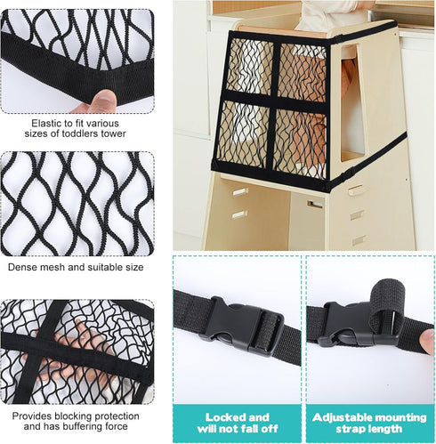 Rainmae Toddler Learning Tower Safety Net, Safety Net Guard for Toddlers Tower, Adjustable Step Tool Toddlers Tower Net