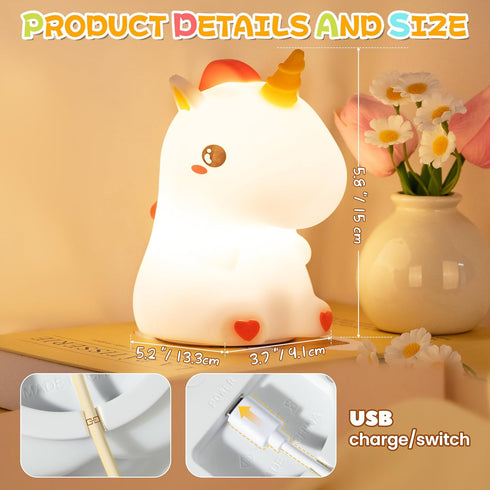 Dimmable 7 Night Light for Kids, Rechargeable Silicone LED Nightlight with Colors, Baby Nursery Night Lamp, Touch
