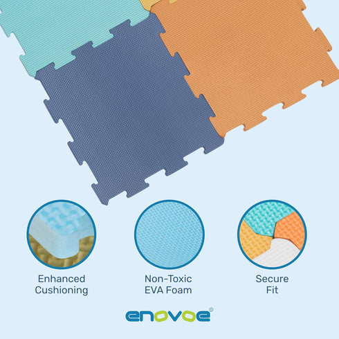 '-16 (12" 12") Enovoe Baby Play Mat for Floor - Non-Toxic, Interlocking EVA Foam Mats Pcs - Cushioned Foam Puzzle Floor