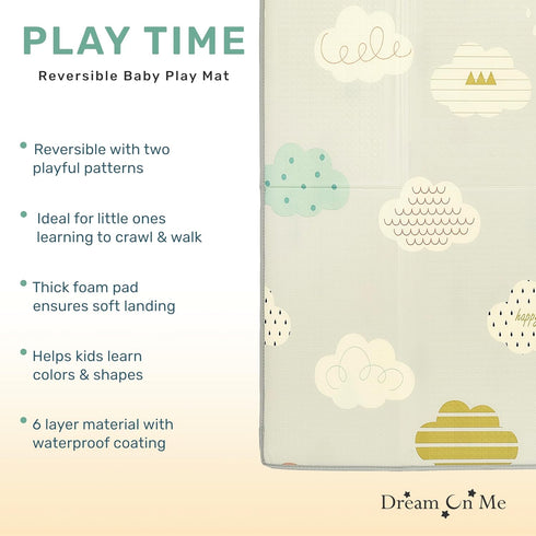 Dream On Me Play Time Reversible Baby Playmat, Foldable Extra Large Thick Foam Crawling Playmats for Toddlers