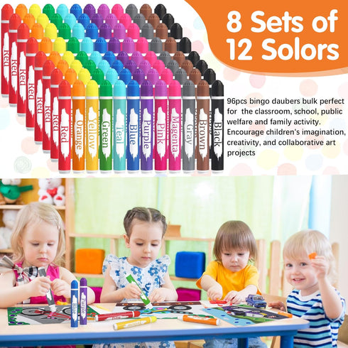 Vakuny 96pcs 12 Set Bingo Daubers Bulk for Kids, Washable Art Dot Markers, Colors Preschool Do A Dot Art Markers Paint