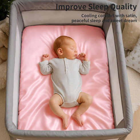 Pack 2 Pack 27x39 Inch Pro Goleem Satin and Play Playard Sheet, Fitted Great for Baby Hair Silky Feeling Playard