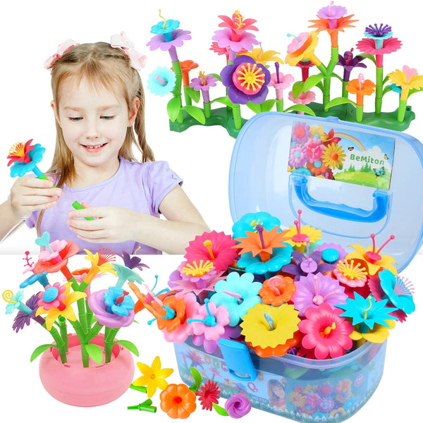 BEMITON Flower Building Toy Set - 148 Pcs Arts and Crafts Kit for Girls, Best Birthday Gifts for Ages 3-7