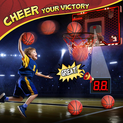 HopeRock Indoor Basketball Hoop for Kids, Over The Door Mini Hoop with LED Scoreboard