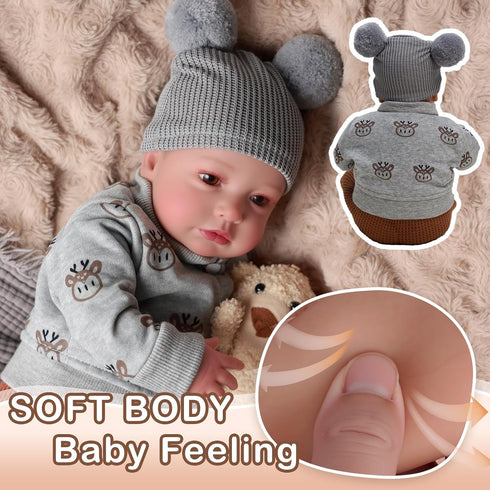 17-Inch 3 BABESIDE Lifelike Reborn Baby Dolls Boys - Real Baby Feeling Realistic-Newborn Baby Doll Cloth Body Real Life