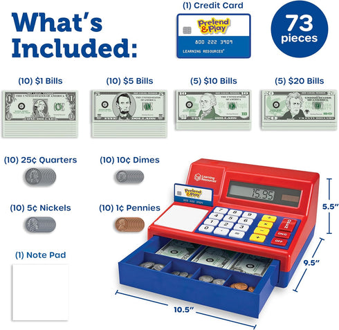 Playset, Learning Resources Pretend & Play Calculator Cash Register Toy - Gift for Kids, Toddler Toys, Play Money