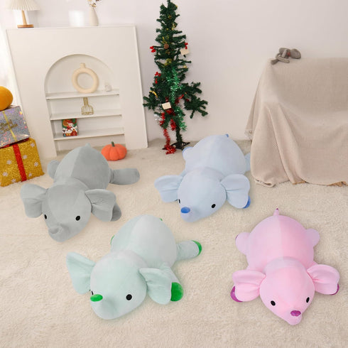 24in Weighted Elephant Stuffed Animal, 4.2Lb Plushie Throw Pillow for Adults, Boys, and Girls (Green)