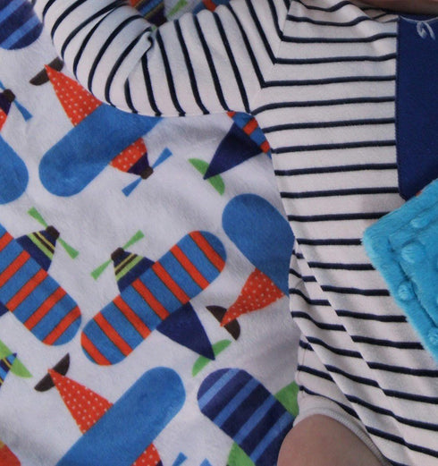 Unisex Baby Reversible Stroller Blanket (Airplane/Turquoise) Minky Dot (Choose Color)