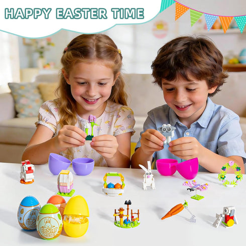 WuNian 12 Packs Sets 12 2 6+ Prefilled Easter Eggs with Bunny Building Blocks in Easter Basket Stuffers Building Toys