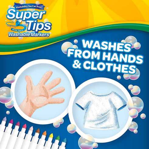Super Tip Markers, 10 Washable Markers for Kids, Perfect for Arts and Crafts, Includes 4 Stencils, Art Supplies