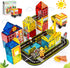 Magnetic Tiles Road Set with Fire Trucks & 2 Dolls, Double-Sided Magnet