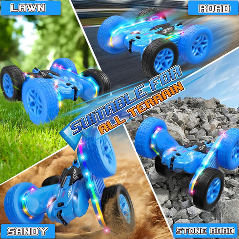 360 Car,2.4Ghz 4-8 Jimdella Remote Control Car,RC Cars with Sides Light Strip and Headlights,Double Sided Flips