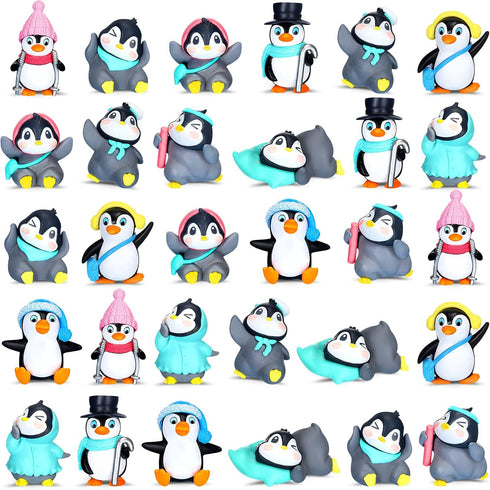 Macarrie 30 Pcs Penguin Figurines Cute Mini Penguin Characters Collection Playset for Cake Decoration for Boys & Girls