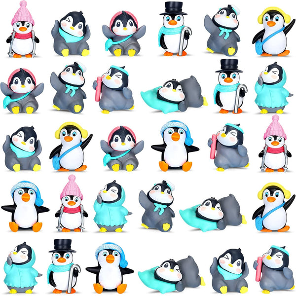 Macarrie 30 Pcs Penguin Figurines Cute Mini Penguin Characters Collection Playset for Cake Decoration for Boys & Girls