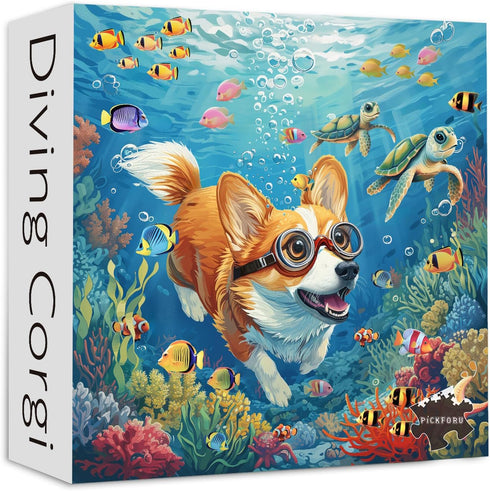 PICKFORU Dog Puzzles for Adults, 1000 Pieces and up, Ocean Puzzles, Funny Puppy Collection Corgi Sea Turtle Fish Decor