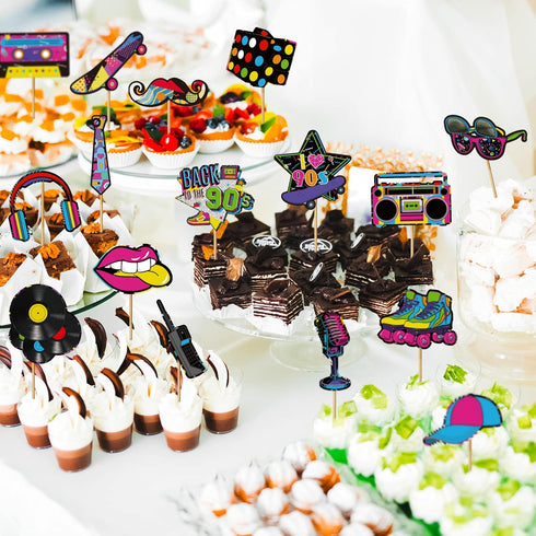 Clabby 32 Pieces 80s 90s Cupcake Topper Theme Decorations, Hip Hop Cake Supplies for Adults, Roller Skate