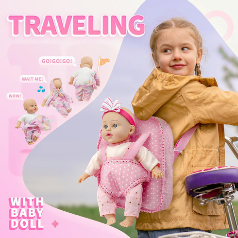 12 Inch Backpack Set 2 3 4 5 SMILESSKIDDO Soft Body Baby Doll for Toddlers with Take Along Dolls Carrier Accessories