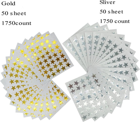 Kenkio 3500 Count Star Stickers, Gold Silver Self-Adhesive Stickers