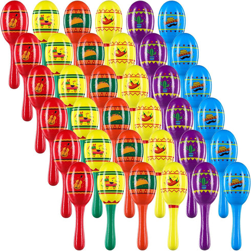 Hungdao 36 Pcs Mini Mexican Fiesta Wooden Maracas Bulk 6 Designs Wooden