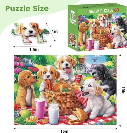 VOLUVOLU 100 6-8 8-10 100 3-5 Adults-15 19 Piece Dog Puzzles for Kids Ages - Picnic Puppy Jigsaw Puzzles - Piece Senior