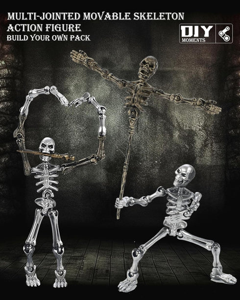 MIKILOWUHA T13 6 Pack, Glow in The Dark Skeleton Action Figures DIY Movable Joints Posable Bones, Unfinished Skull Kit