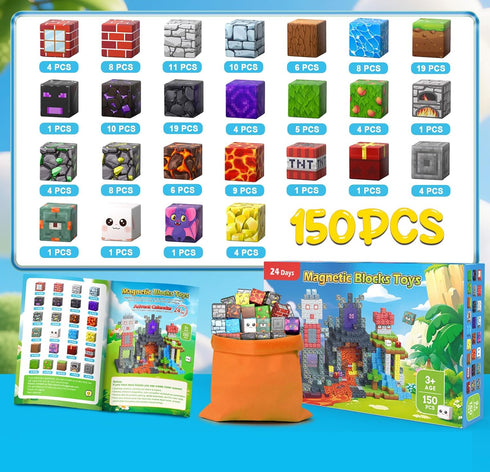 ANDENLEY 150PCS 3 4 5 6 7 8-12 Magnetic Blocks, Magnetic Building Blocks Cubes, Magnet Tiles Stacking STEM Building