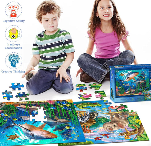 Puzzles for Kids Ages 4-8 – 2 Packs of 60 Pieces Puzzles for Ages 3-5 and 6-8 – Educational Ocean & Forest Animals Toys