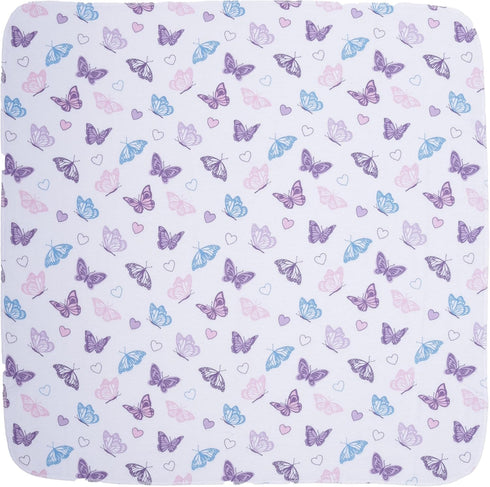 4 Pack Set EVERYDAY KIDS of Soft Receiving Baby Blanket for Girls; Purple Baby Swaddle Blankets with Butterfly