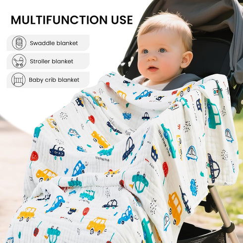 Cozy 6-Layer 43x43 Inch Luxury Muslin Baby Blanket, Swaddle, Cotton Receiving Blanket for Newborn Infant, Lightweight