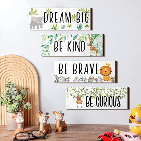4 11x 3.9 Inches(Lively Pieces Woodland Nursery Decor Safari wall art Be kind brave curious Cute Jungle Animal Nursery