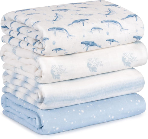 Muslin Swaddle Blankets for Newborn, 4 Pack Cotton Baby Blankets for Boys,