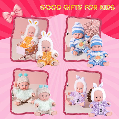 Vueos 4 7 Inch Playset 4 3+ Pcs Baby Doll with Adorable Clothes, Mini Reborn Baby Dolls Nursery Toys for Toddlers Girls