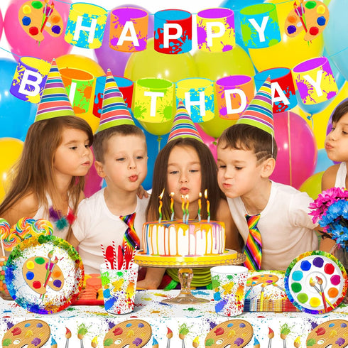 45PCS Art Paint Party Supplies, LIYDE Decorations for 8, Disposable Tableware Include Plates Cups Napkins Tablecloth