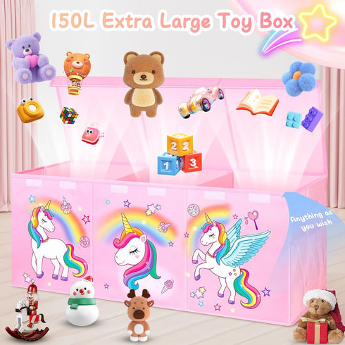 Extra Large Toy Chest - Collapsible Sturdy Toy Storage Organizer with Lids, 40"X14"X16" for Kids