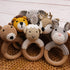 Woodland Friends Baby Rattle Shaker Toy with Wooden Teething Ring, Gray Elephant