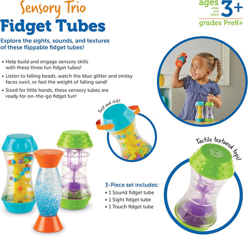 Learning Resources Sensory Trio Fidget Tubes - Sensory Toys for Toddlers, Calming Kids Fidget Toys, Classroom Calm Down