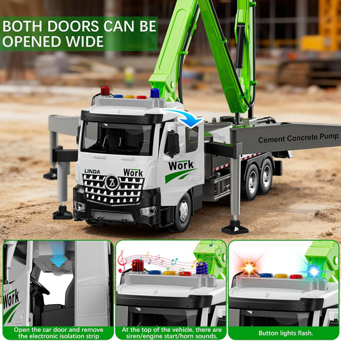 Playset 3 4 5 6 7 8 Cement Concrete Pump Truck Toy - Extendable Concrete Boom Pump Construction Trucks Site Building