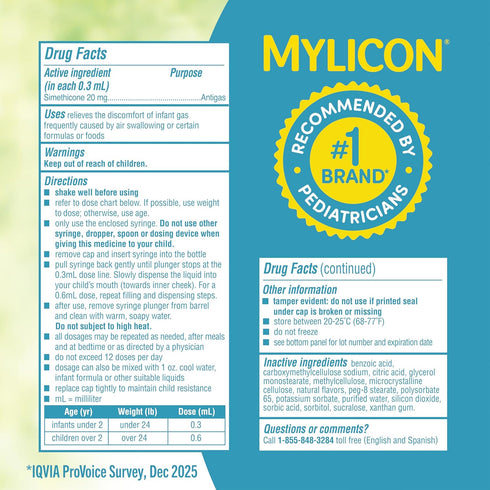1 MYLICON Infants Gas Relief Drops for Infants and Babies, Dye Free Formula, Fluid Ounce