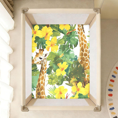 Bseiialft 52 28 Giraffes Flowers Palm Leaves Crib Sheets for Boys Girls Soft and Breathable Cotton Baby Sheets